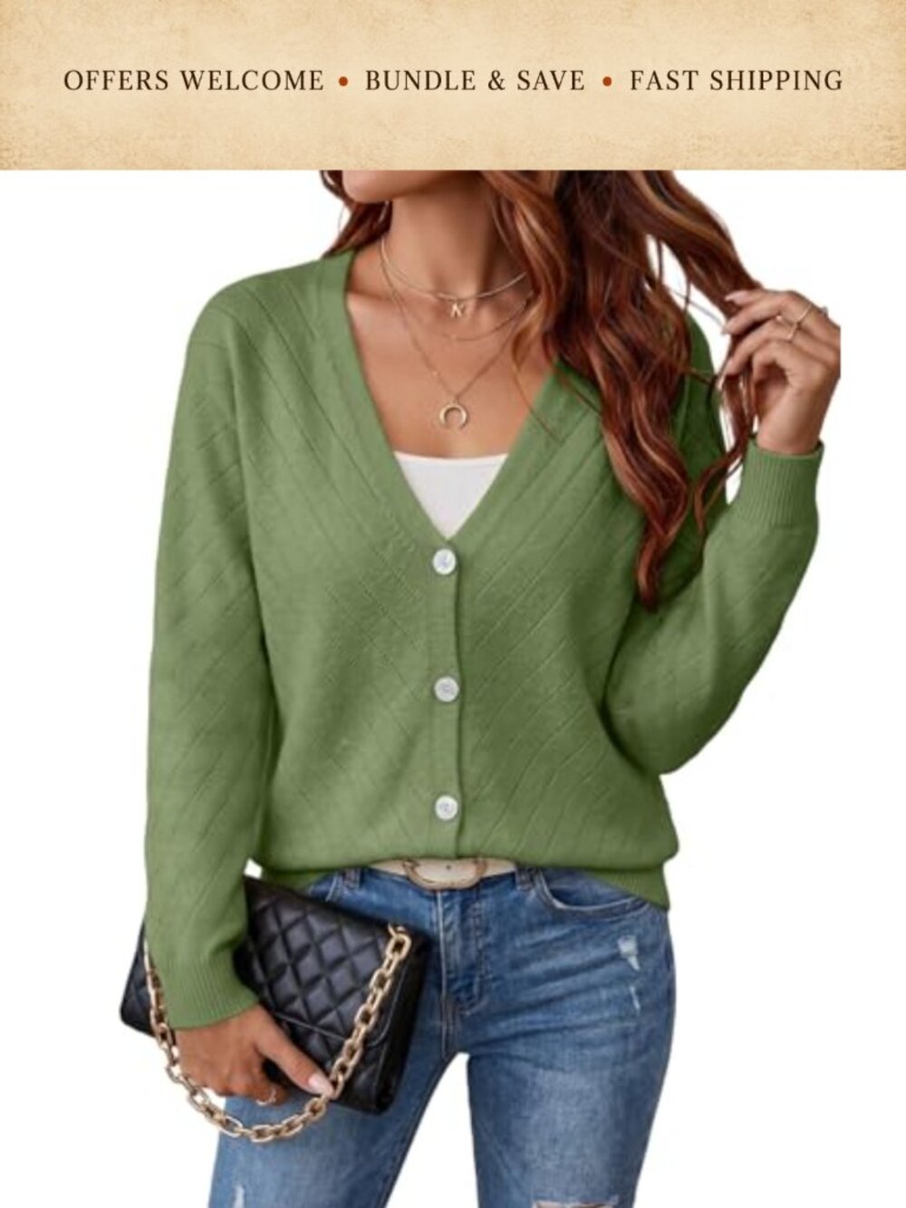 Lightweight Knit Button Up V Neck Long Sleeve Cardigan Sweater
